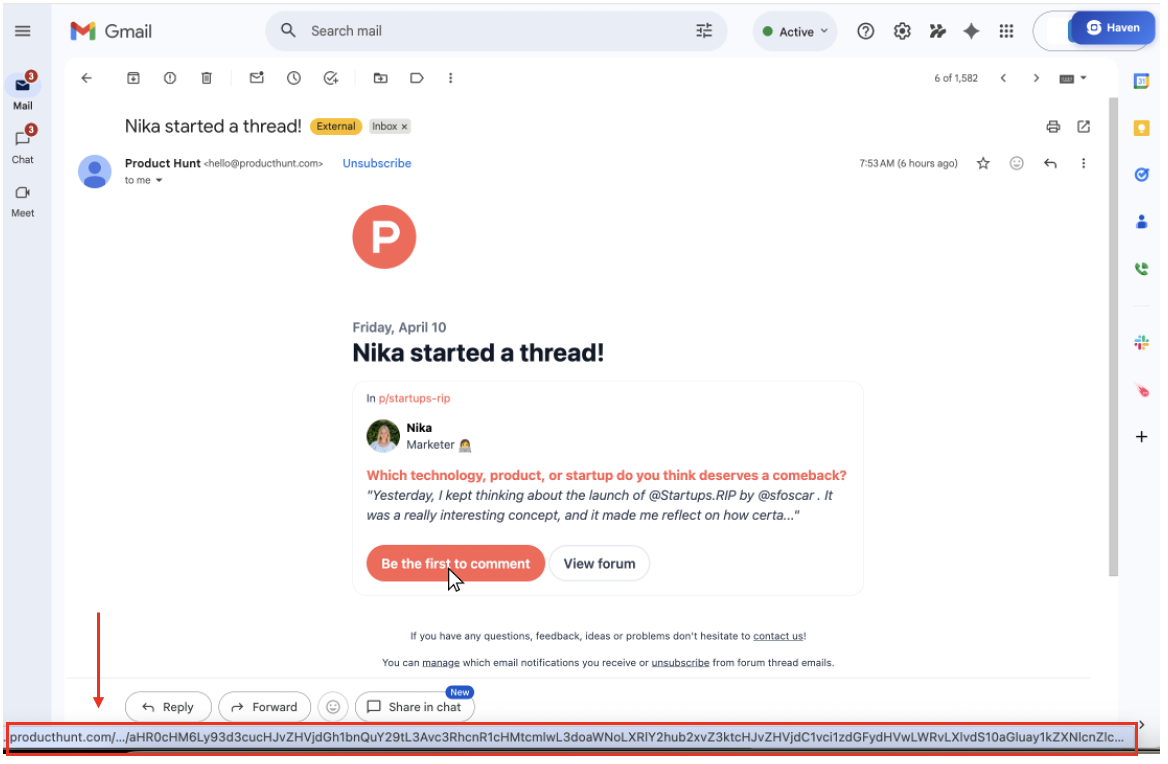 How to see URL in email